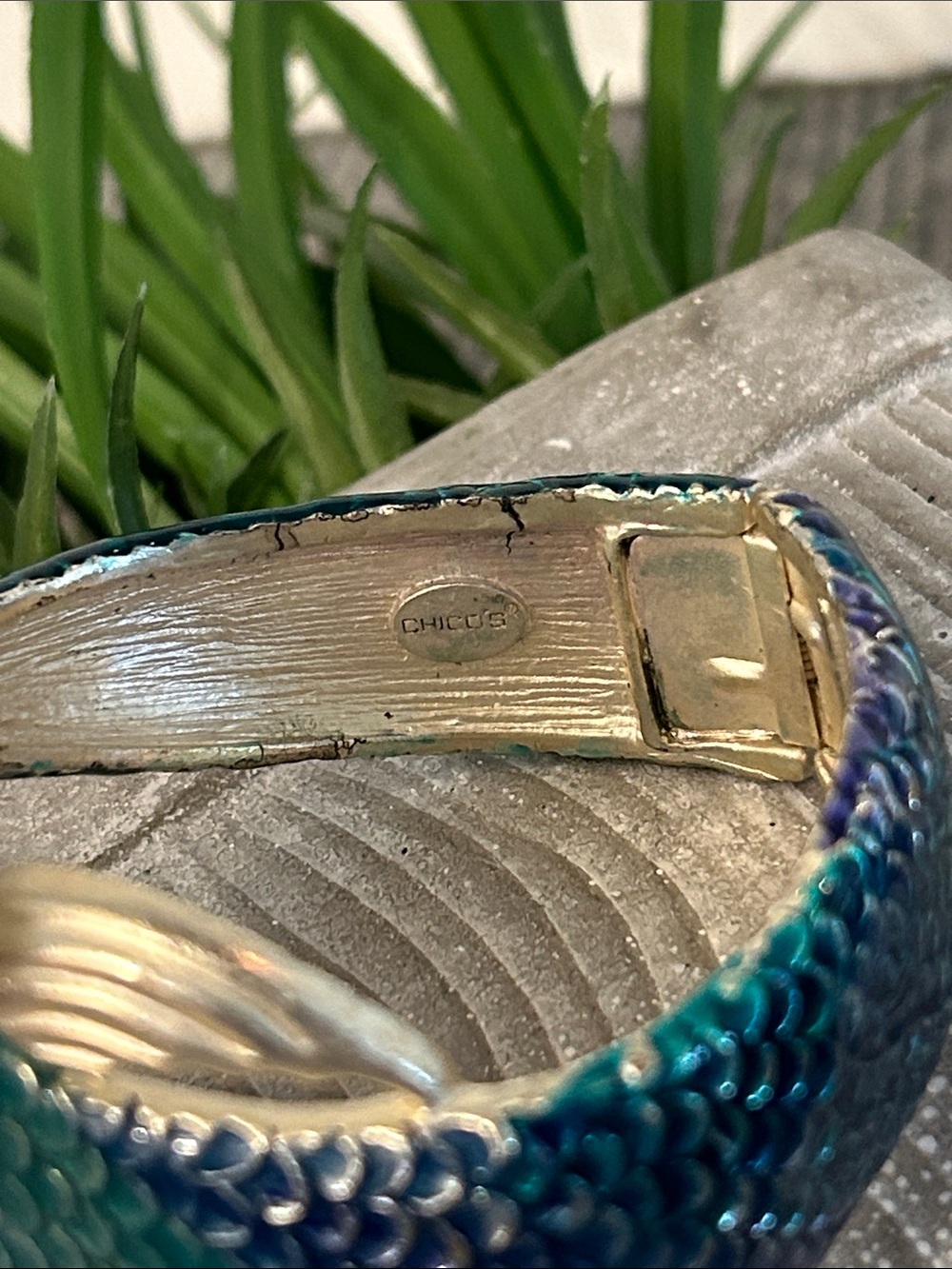 Chico’s Teal Mermaid Fish clamper Bracelet enamel and mini gemstones summer fun - Picture 7 of 8